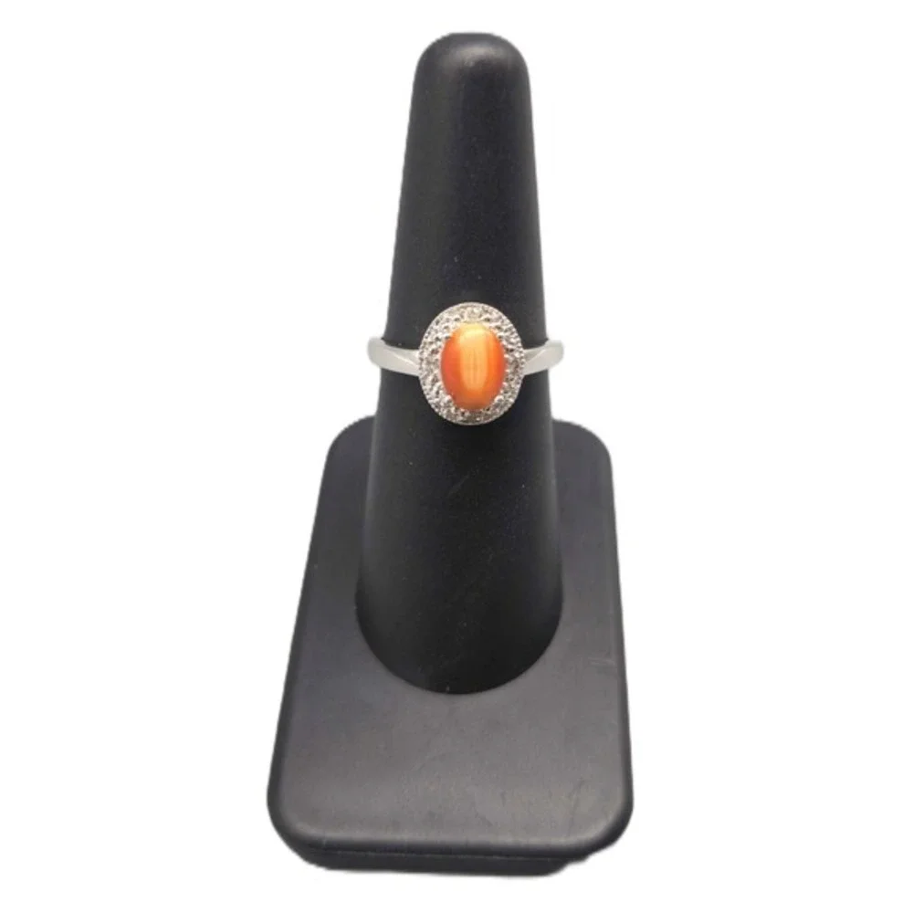 .925 SILVER DIAMOND & CRTD CAT EYE ORANGE RING SIZE 6.25 2.1G	(GNH022589)